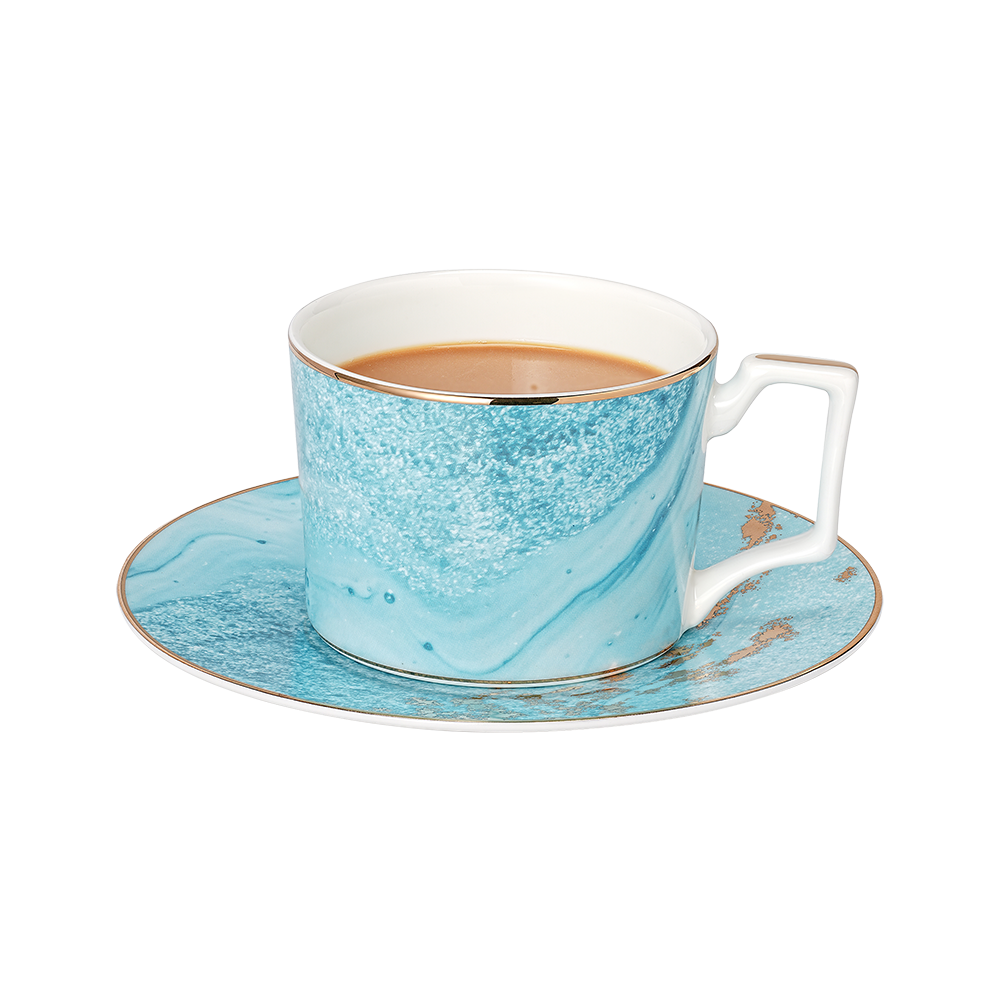 Golden Glow Ceramic Coffee Mug and Saucer