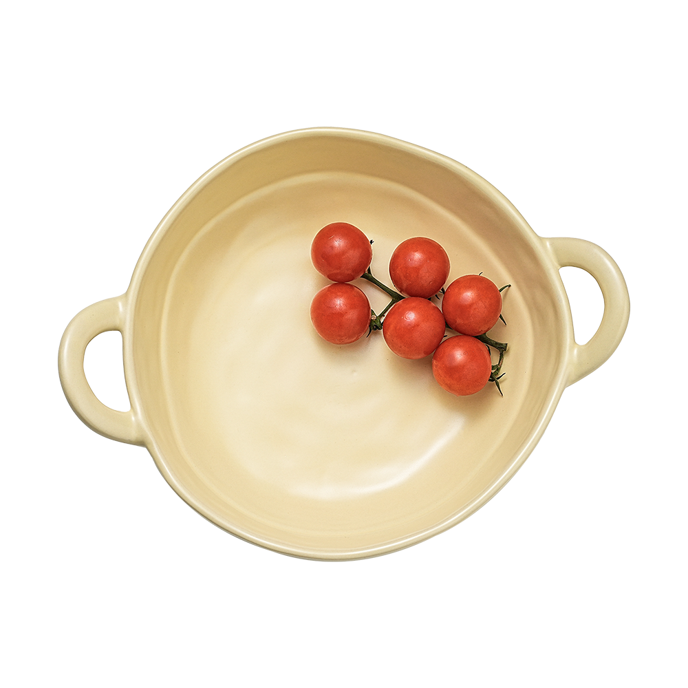 Picnic Ceramic Fruit Bowl with Handles, 8 Inch