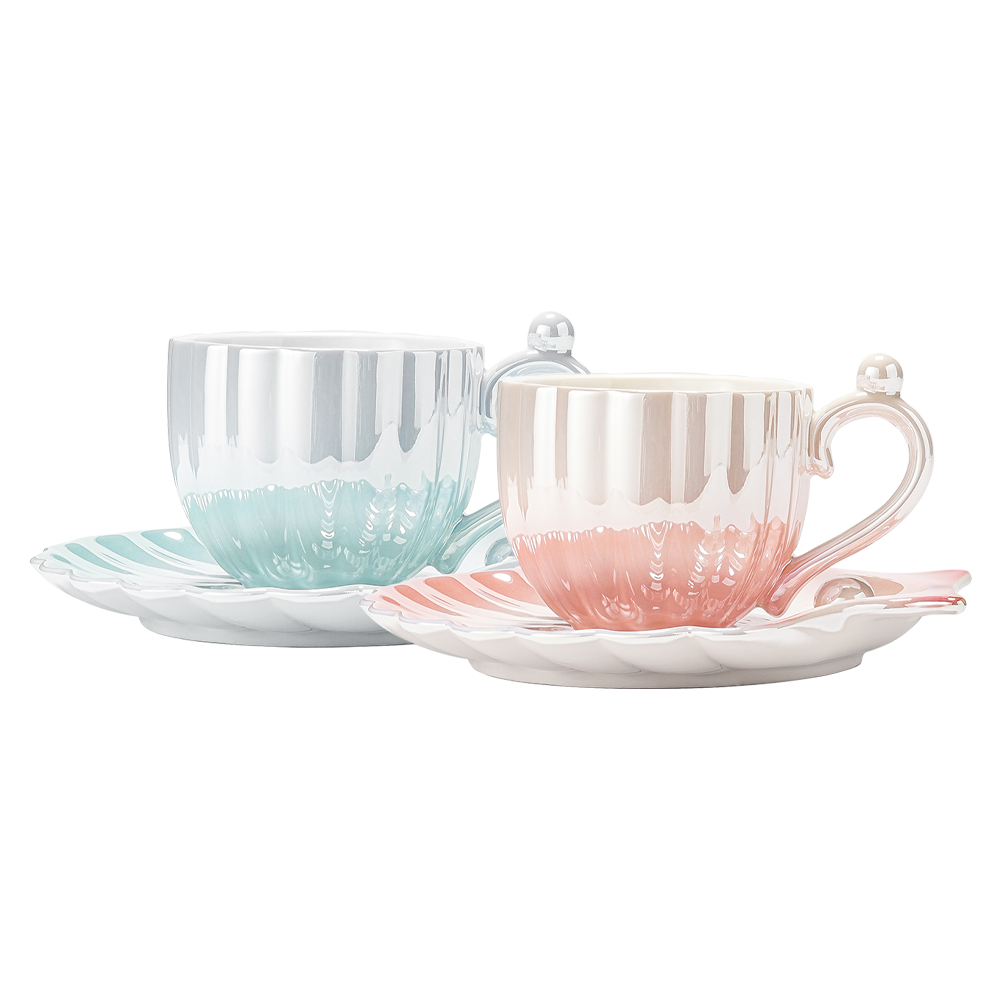 Aurora Couple Tea Mug and Saucer Set for Two