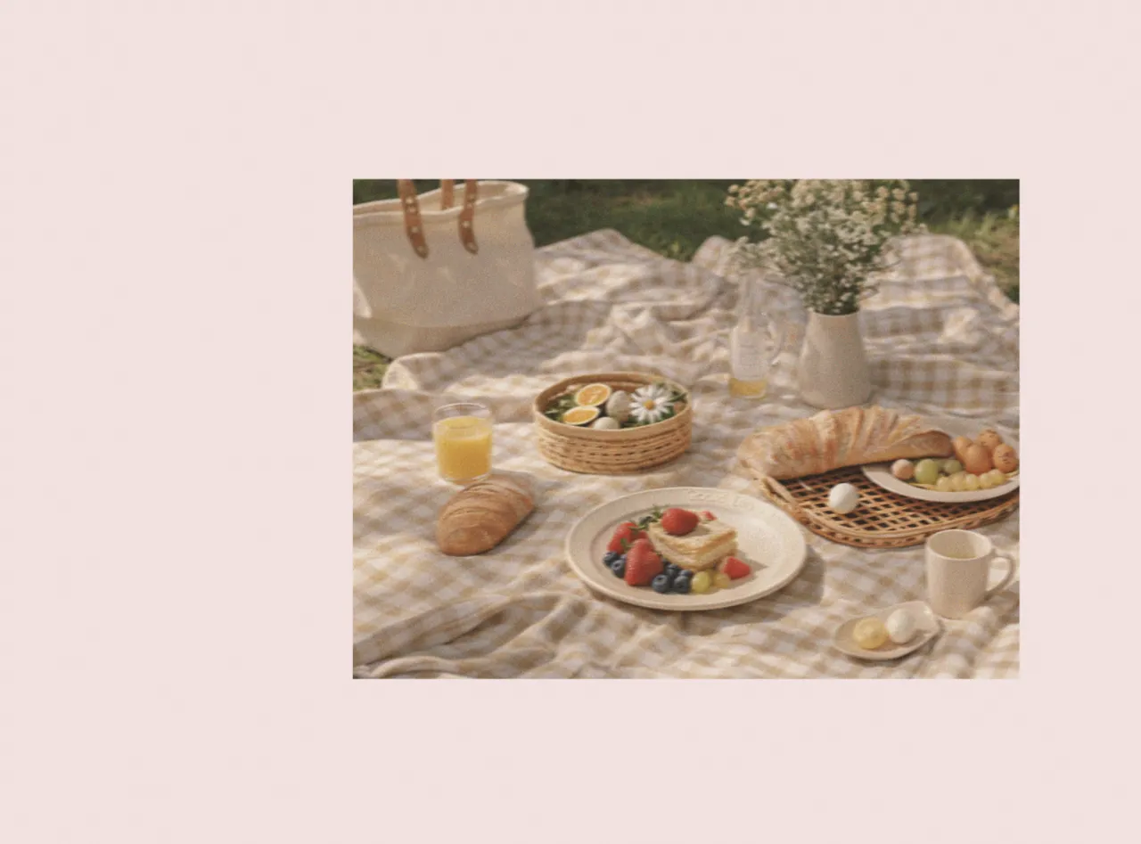Outdoor picnic setting with easter table decorations, easter plates, fresh pastries, and picnic cutlery, styled with designer tableware for relaxed gatherings and thoughtful gift suggestions for easter.