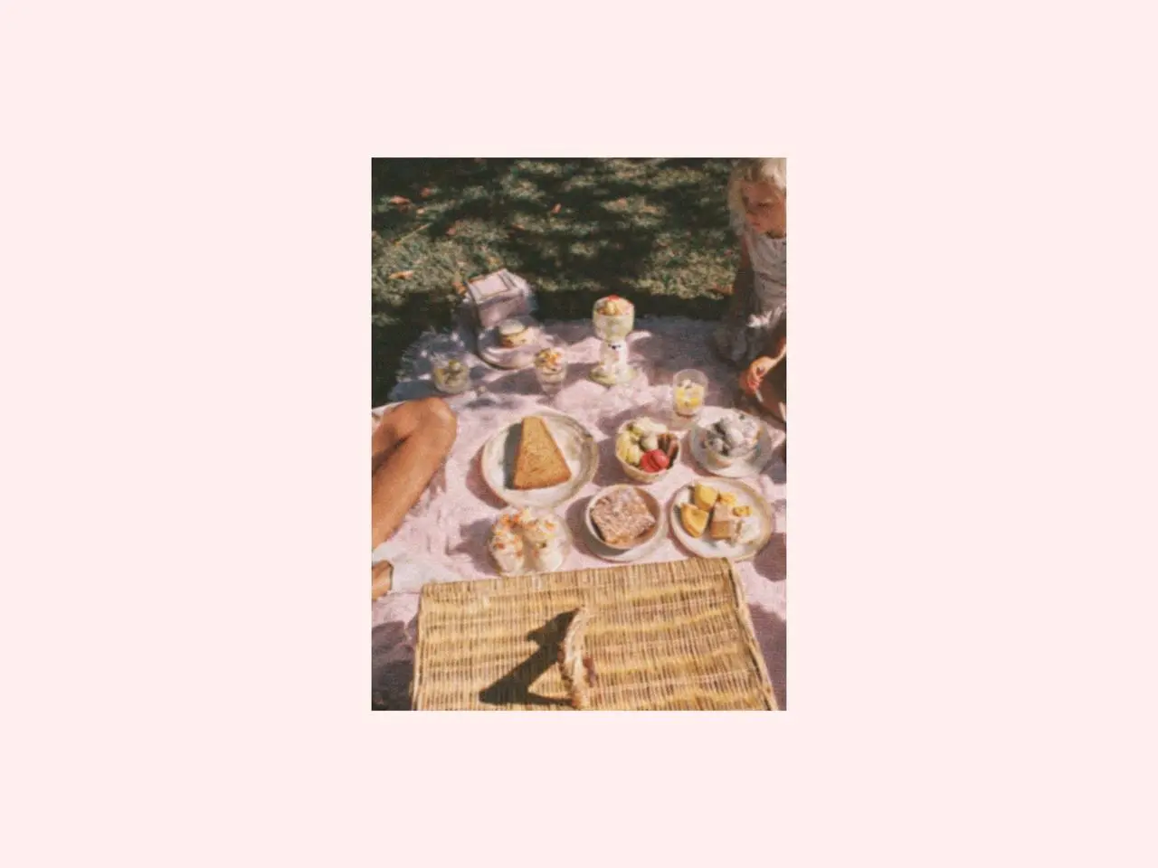 Family picnic scene with picnic afternoon tea, ceramic painting plates, ice cream cups, and picnic cutlery arranged on a blanket, creating a relaxed outdoor setting with a coordinated picnic dinnerware set.