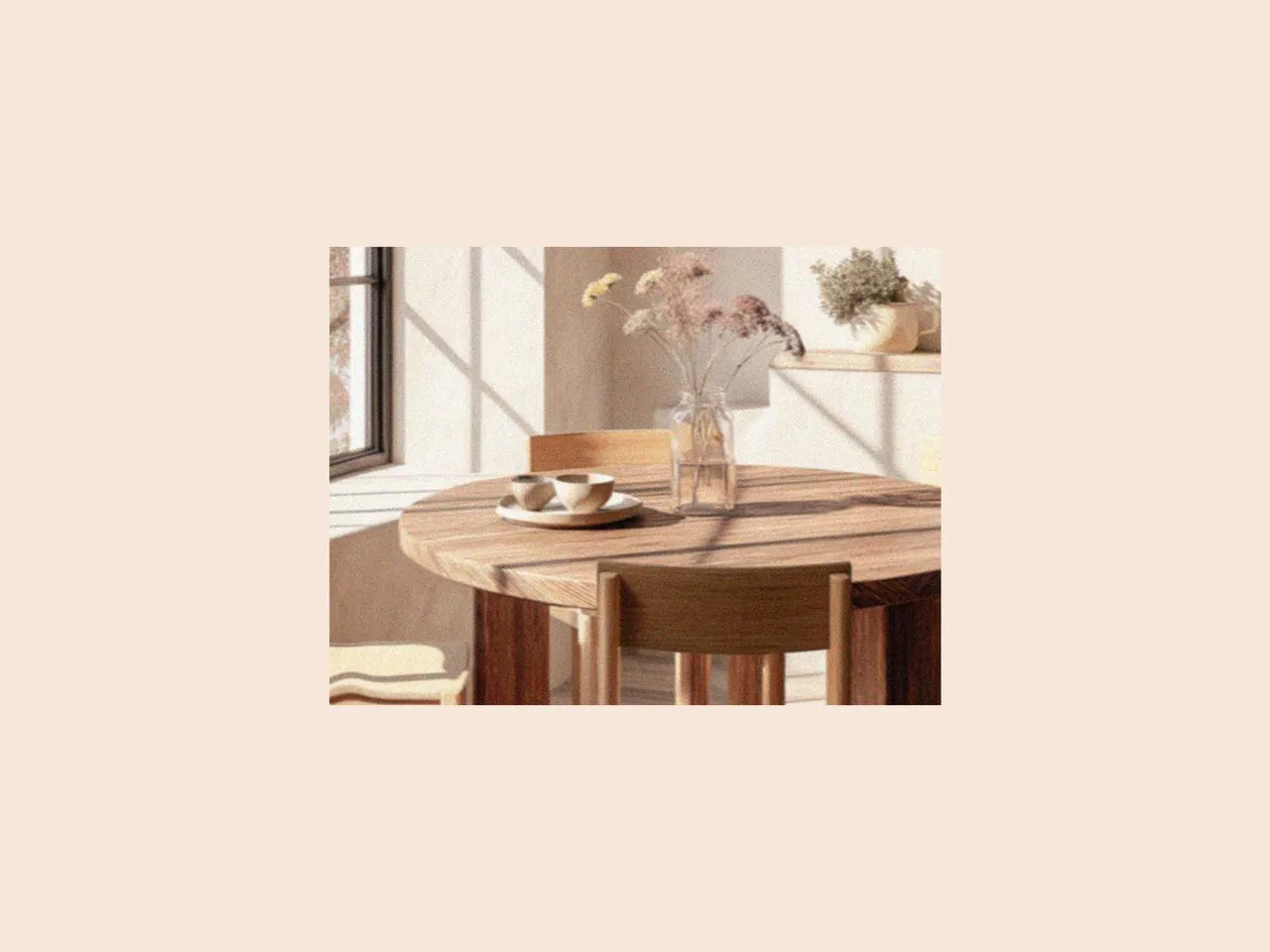 Round wooden dining table with picnic bowls, picnic dinnerware, and simple dining table accessories, creating a calm indoor setting inspired by a family picnic and relaxed picnic afternoon tea.